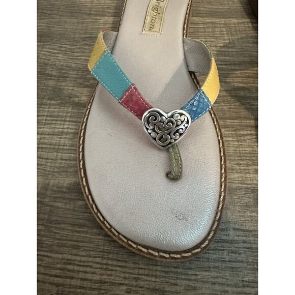 Brighton Orla Sandals Thong 7.5 Patchwork Leather Multicolor Heart With Box* - Picture 8 of 10